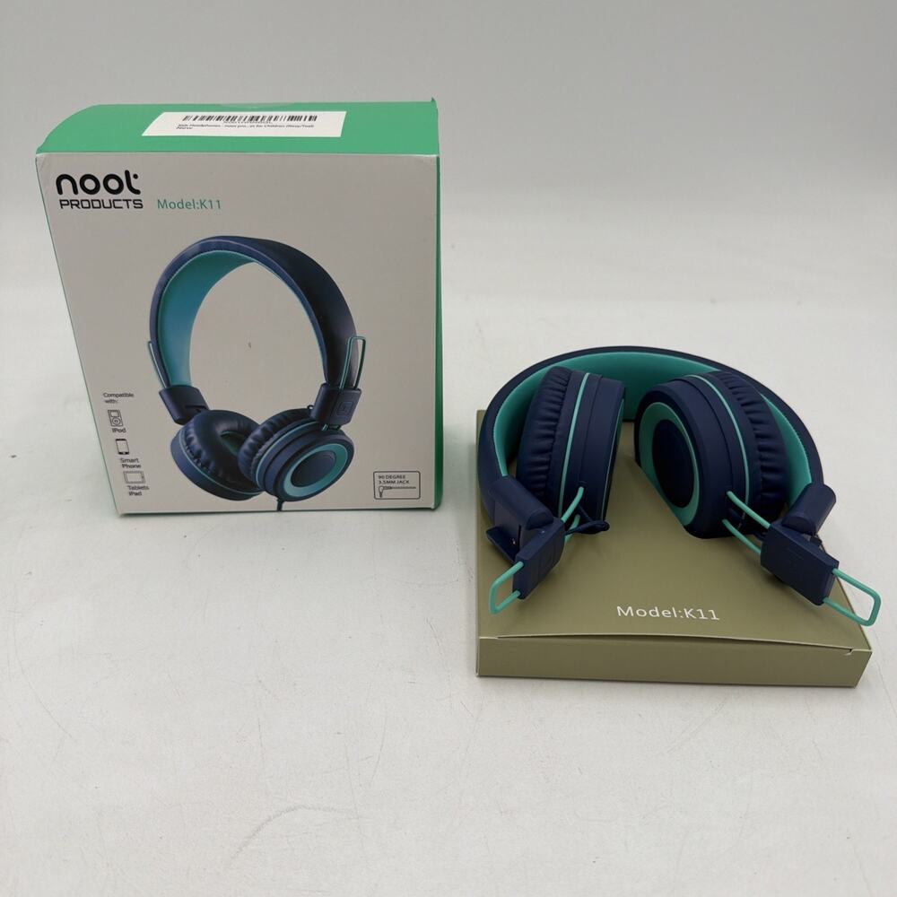 Nool Products Model K11 Foldable Stereo Kids Headphones Navy / Teal NEW NIB